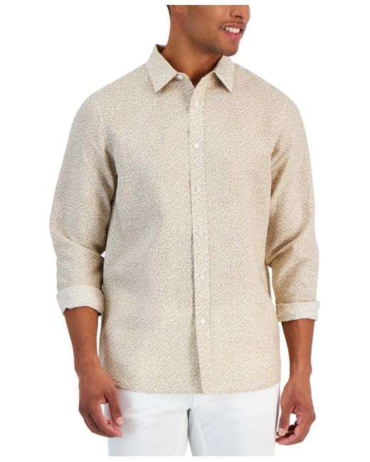 Michael Kors Classic-Fit Leaf Print Long Sleeve Button-Front Shirt
