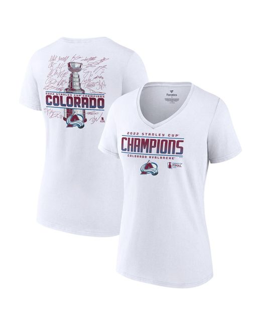 Fanatics Colorado Avalanche 2022 Stanley Cup Champions Signature Roster V-Neck T-shirt
