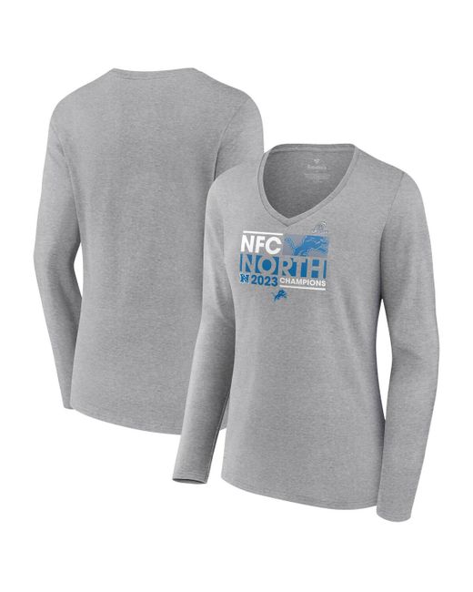 Fanatics Detroit Lions 2023 Nfc North Division Champions Conquer V-Neck Long Sleeve T-shirt