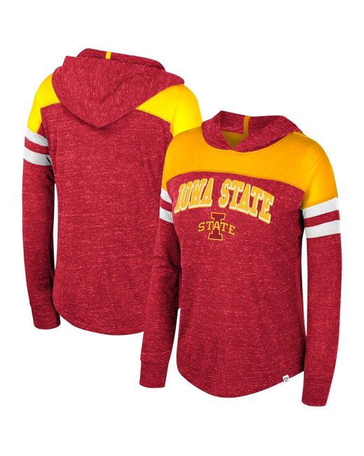 Colosseum Distressed Iowa State Cyclones Speckled Block Long Sleeve Hooded T-shirt