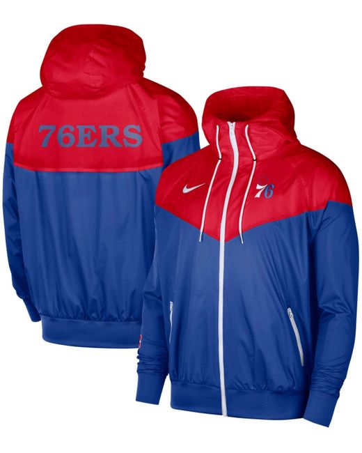 Nike Royal Philadelphia 76Ers 75Th Anniversary Courtside Windrunner Raglan Hoodie Full-Zip Jacket
