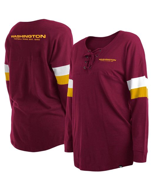 New Era Washington Commanders Plus Athletic Varsity Lace-Up V-Neck Long Sleeve T-shirt