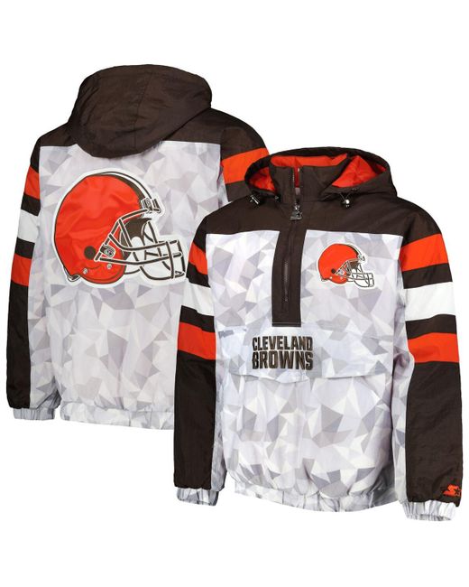 Starter Brown Cleveland Browns Thursday Night Gridiron Raglan Half-Zip Hooded Jacket