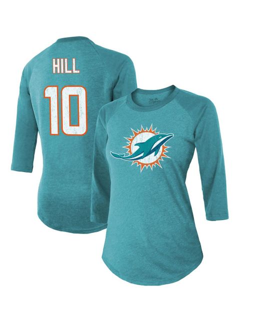 Majestic Threads Tyreek Hill Miami Dolphins Name Number Raglan 3/4 Sleeve T-shirt