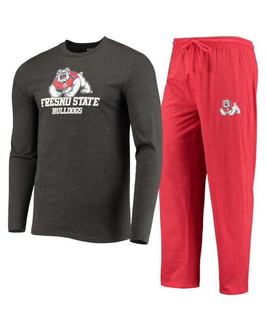 Concepts Sport Heathered Charcoal Fresno State Bulldogs Meter Long Sleeve T-shirt and Pants Sleep Set