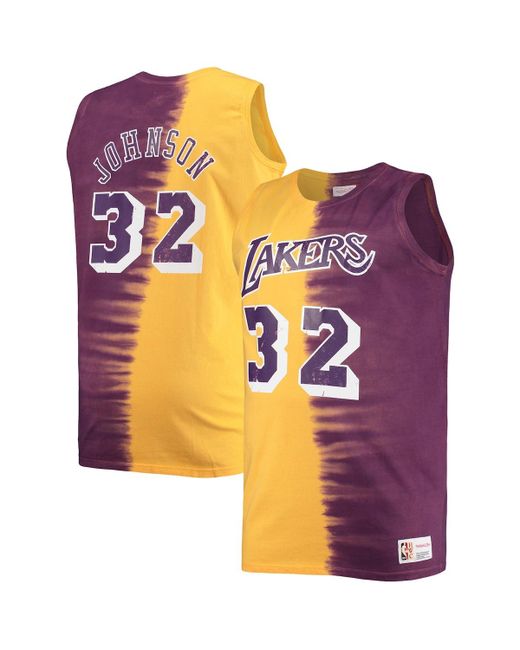 Mitchell & Ness Magic Johnson and Gold Los Angeles Lakers Profile Tie-Dye Player Tank Top