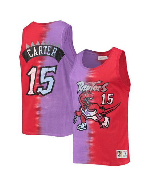 Mitchell & Ness Vince Carter and Red Toronto Raptors Hardwood Classics Tie-Dye Name Number Tank Top