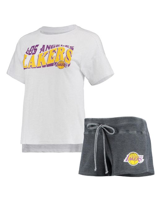 Concepts Sport White Los Angeles Lakers Resurgence Slub Burnout Raglan T-shirt and Shorts Sleep Set