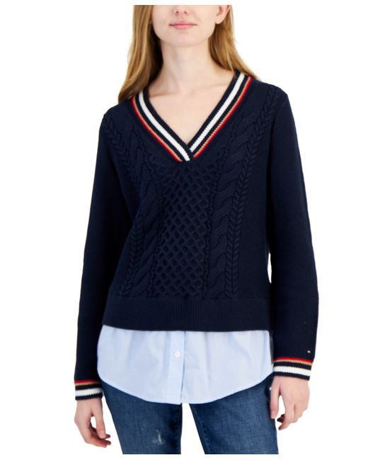 Tommy Hilfiger Cable-Knit Layered-Look Sweater