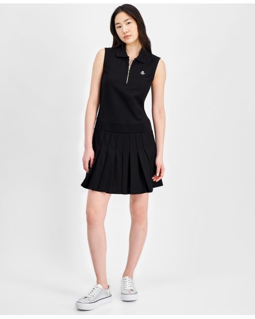 Tommy Hilfiger Collared Pleated Sleeveless A-Line Dress