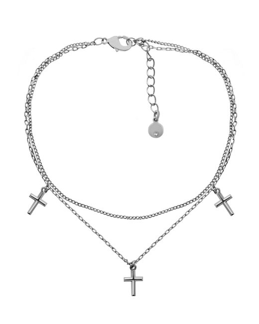 And Now This Cross Charm Double Chain Anklet Plate