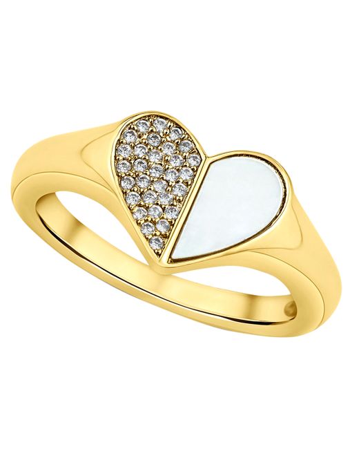 And Now This Cubic Zirconia and Cultivated Mother of Pearl 18K Plated Heart Ring