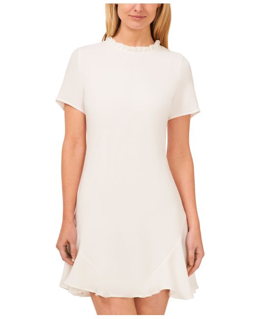 Cece Ruffle Trim Short Sleeve Godet A-Line Dress