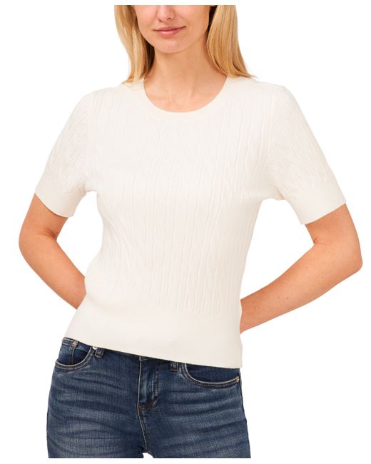 Cece Cotton Cable-Knit Short-Sleeve Sweater