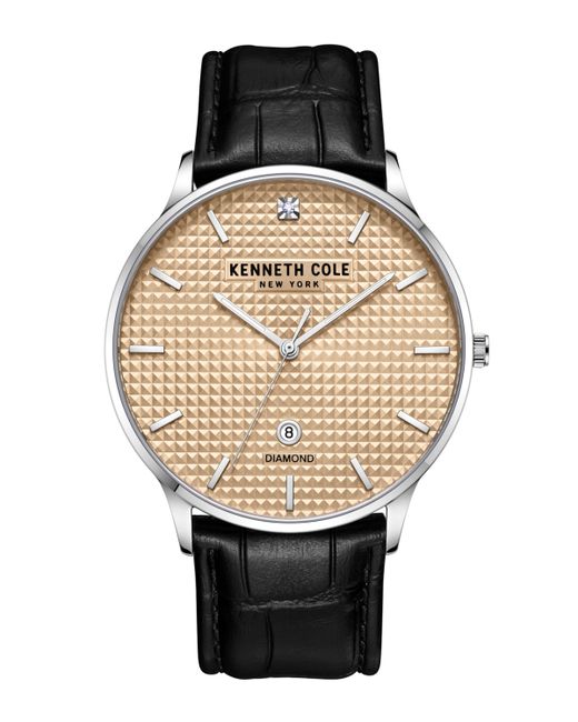 Kenneth Cole New York Diamond Accent Dial Genuine Leather Strap Watch 42mm