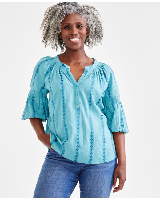 Style & Co Textured Smocked-Neck Top Created for Macy