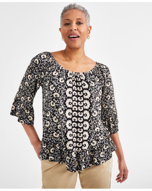 Style & Co Printed On-Off Ruffle Sleeve Top Created for Macy