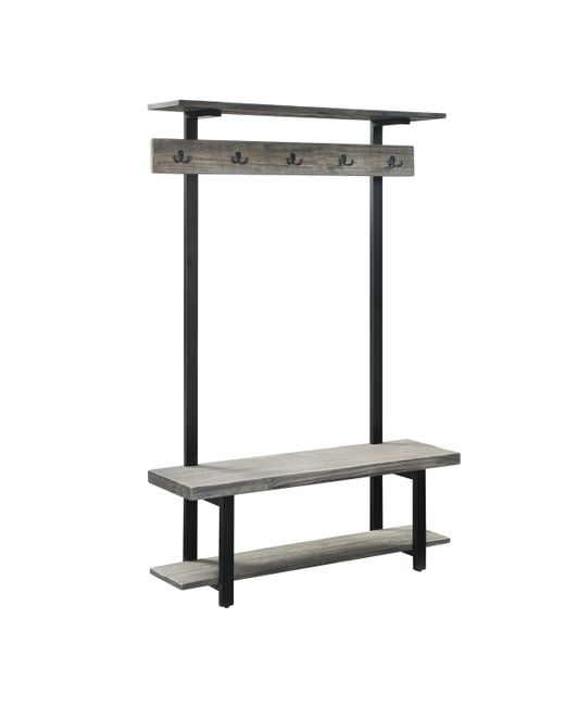 Alaterre Furniture Pomona Entryway Hall Tree with Bench Shelves and Coat Hooks
