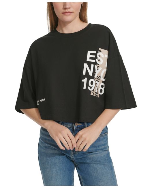 Calvin Klein Jeans Vertical-Logo Cropped T-Shirt