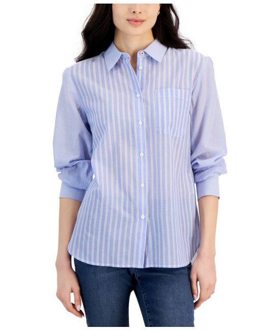 Nautica Jeans Cotton Bayou Stripe Long-Sleeve Shirt White