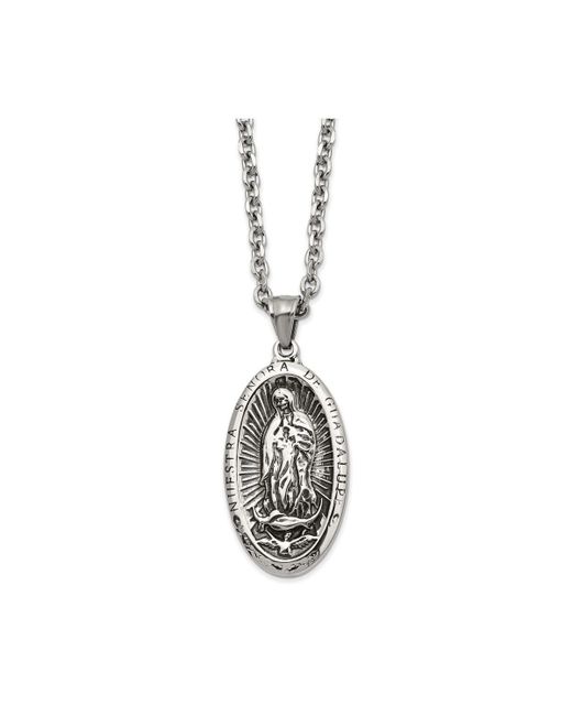 Chisel Antiqued Spanish Lady of Guadalupe Pendant Cable Chain Necklace