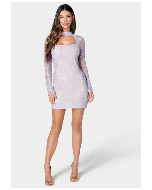 Bebe Long Sleeve Lace Mini Dress