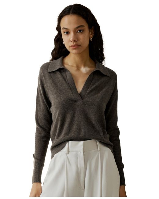 LilySilk V Neck Cashmere Polo Sweater
