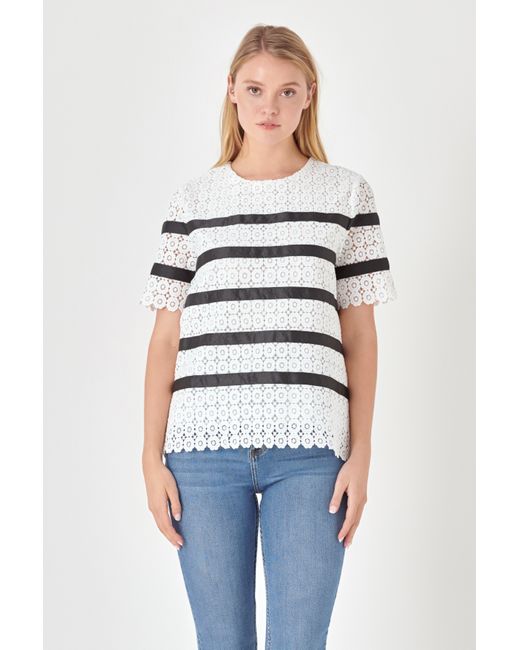 English Factory Lace Striped Top black
