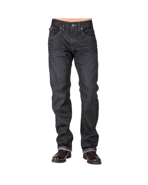 Level 7 Relaxed Straight Leg Premium Denim Jeans Black Coated Throwback Style Zipper Trim Pockets
