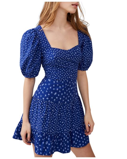 French Connection Printed Puff-Sleeve A-Line Dress