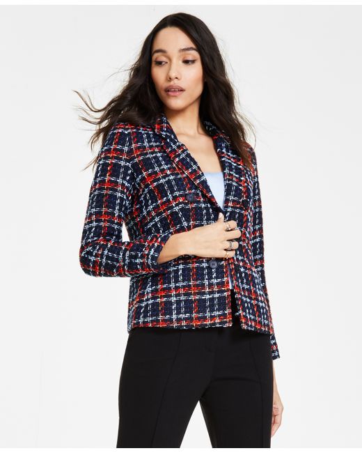 Bar III Multi-Plaid Faux-Double-Breasted Jacket Created for Macy
