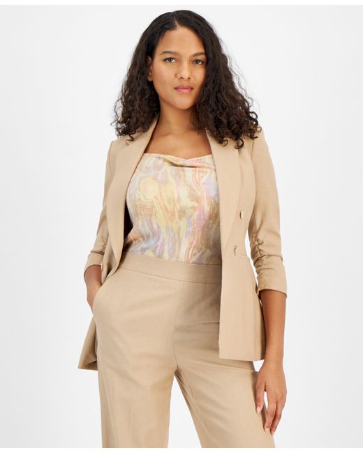 Bar III Faux Double-Breasted Ruched-Sleeve Blazer Created for
