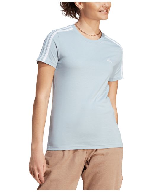 Adidas Essentials Cotton 3 Stripe T-Shirt white
