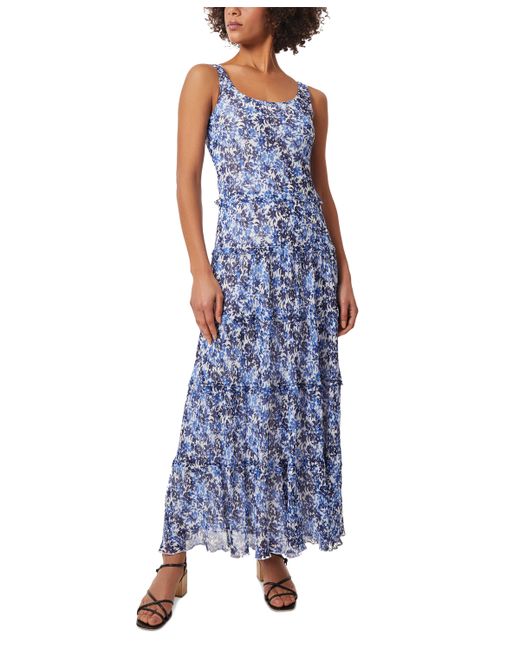 Jones New York Printed Multi-Tiered Scoop-Neck Dress Blue Horizon