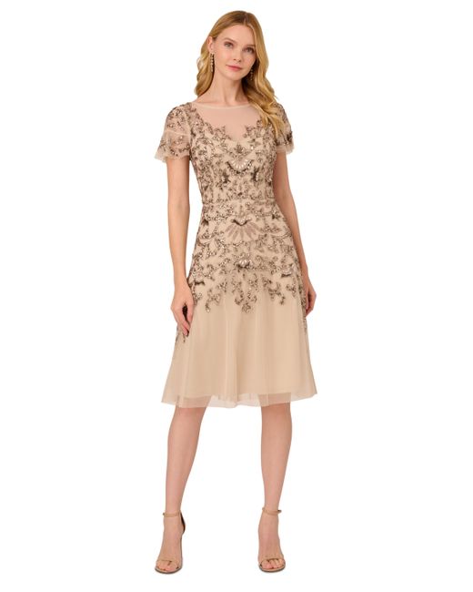 Adrianna Papell Embellished Flutter-Sleeve Dress