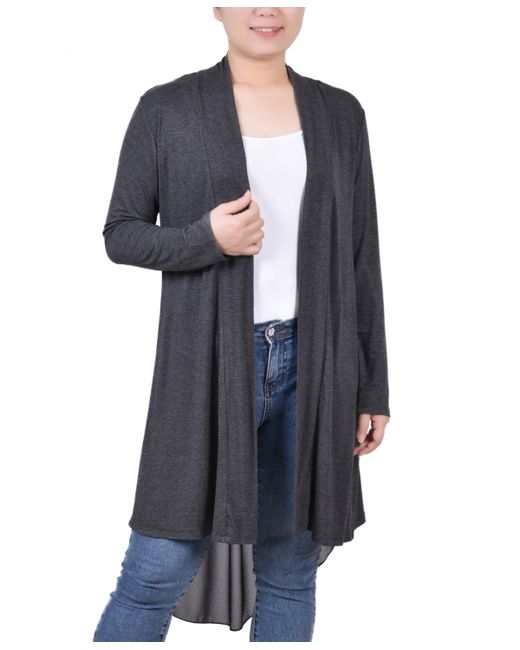 Ny Collection Long Sleeve Knit Cardigan with Chiffon Back
