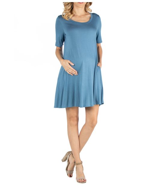 24seven Comfort Apparel Soft Flare T-Shirt Maternity Dress with Pocket Detail