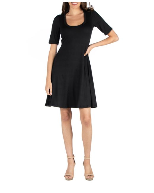 24seven Comfort Apparel A-Line Dress with Elbow Length Sleeves