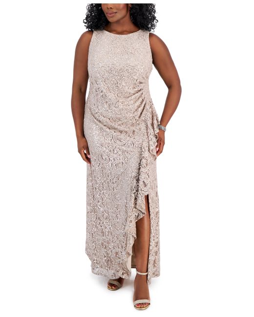Alex Evenings Plus Lace Sequin Cascade Ruffle Dress