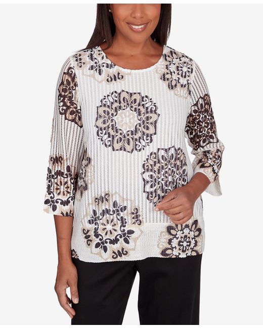 Alfred Dunner Petite Opposites Attract Medallion Textured Top
