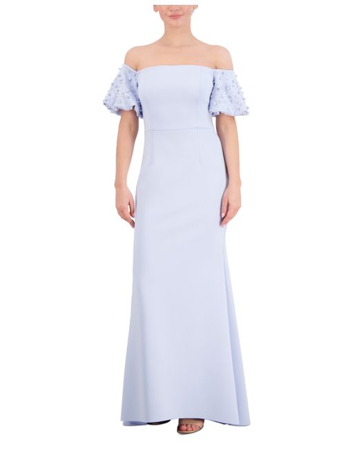 Eliza J Off-The-Shoulder Imitation Pearl Puff-Sleeve Gown