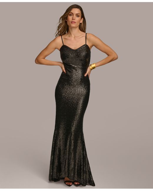 Donna Karan V-Neck Sequin Gown