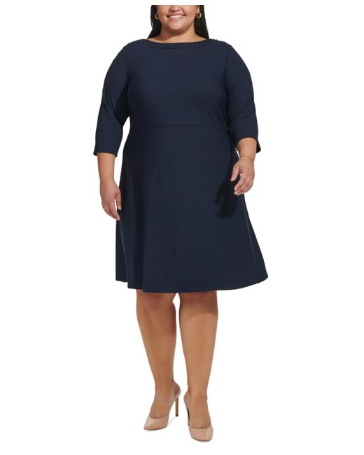 Tommy Hilfiger Plus 3/4-Sleeve Textured Knit Dress