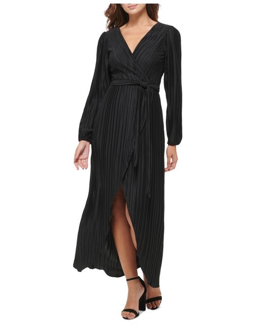 Guess Pleated Woven Faux-Wrap V-Neck Maxi Dress