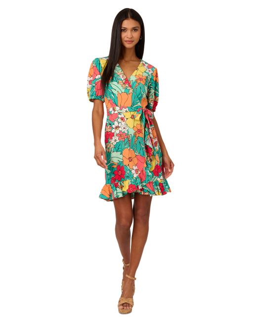 Adrianna by Adrianna Papell Print Wrap Dress coral