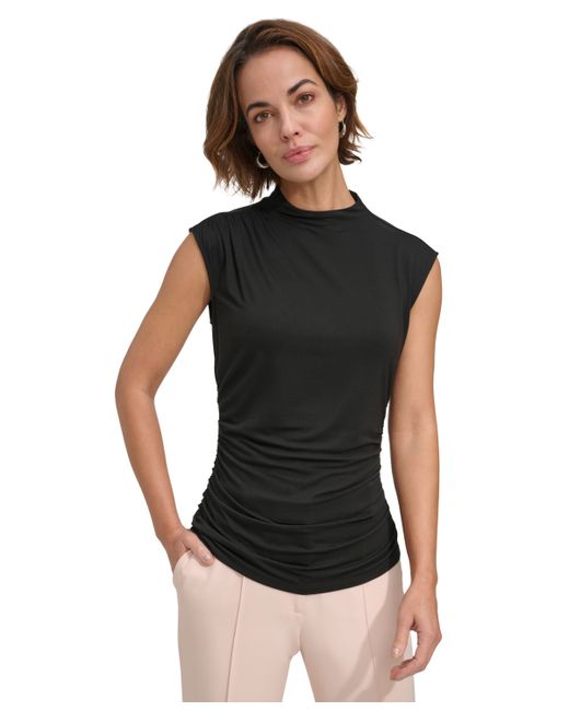 Dkny Petite Ruched High-Neck Sleeveless Top
