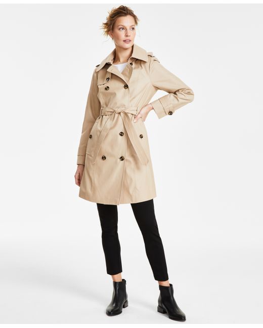 London Fog Petite Hooded Double-Breasted Trench Coat