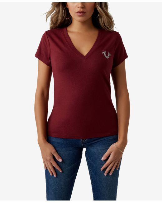 True Religion Short Sleeve Crystal Buddha Slim V-neck T-shirt