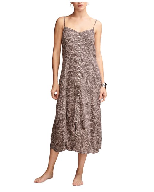 Lucky Brand Printed Button-Front Midi Slip Dress