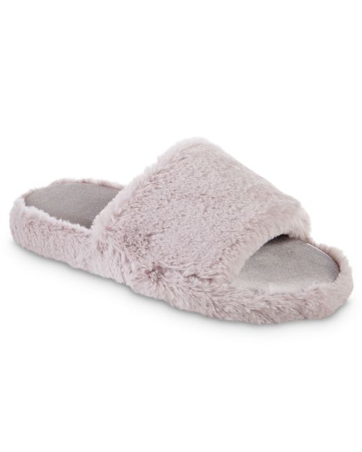 ISOTONER Signature Memory Foam Faux Fur and Satin Tabby Slide Slippers